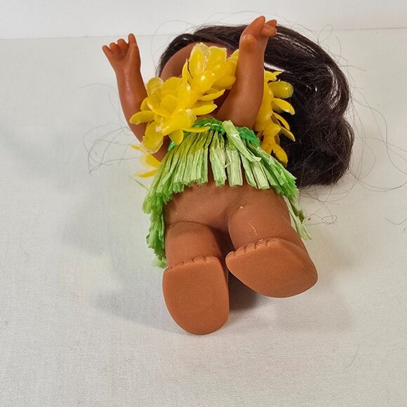 Vintage Anekona Hawaii Hula Girl Doll Hong Kong Yellow Lei Grass Skirt 5" Aloha - Picture 6 of 12